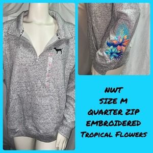NWT VS PINK Embroidered Tropical Flower Pullover